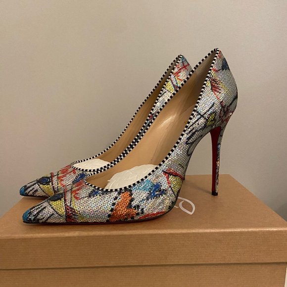 CHRISTIAN LOUBOUTIN Paillette Loubitag Decollete 554 100 Paillette Silver - Picture 1 of 7